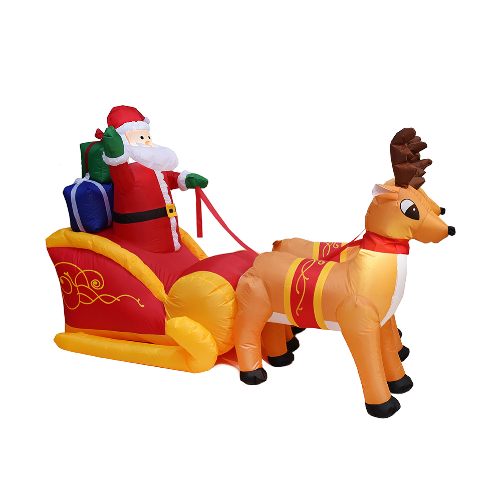 230cm Long accendit christmas inflatable santa claus in sleigh cum II tarandro constructum-in ducitur.